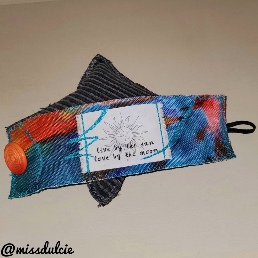 Sun & Moon Cuff Bracelet Wide Tie Dye Fabric Print - Picture 3 of 12